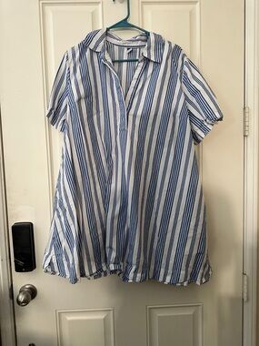 Blue and White Striped Short Sleeve Tunic
